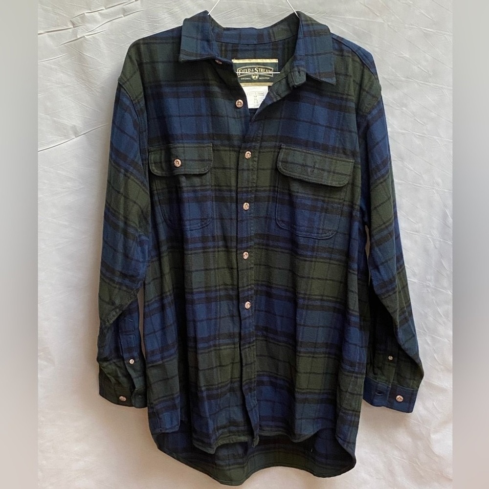 Field & Stream Navy and Olive Plaid Flannel Shirt